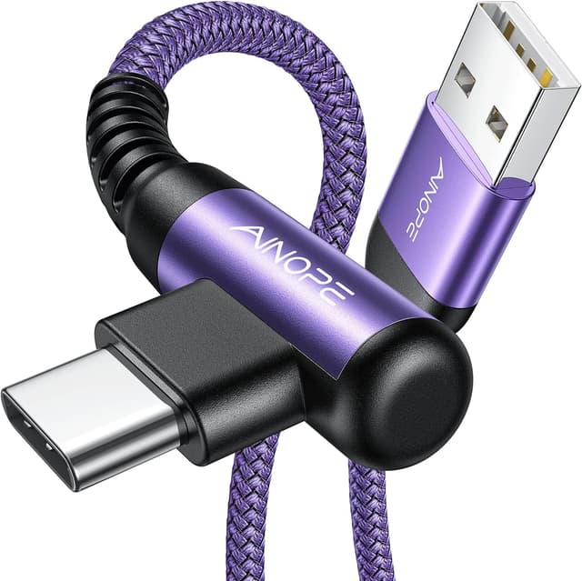 Detalle de AINOPE USB-C charger cable (3.1A) right-angle 2-pack, 2m – fast charging and data sync