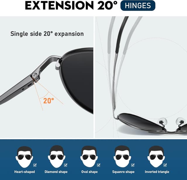 Detalle de wearPro Lunettes de soleil pilote polarisées en TAC, monture métallique légère (homme & femme)