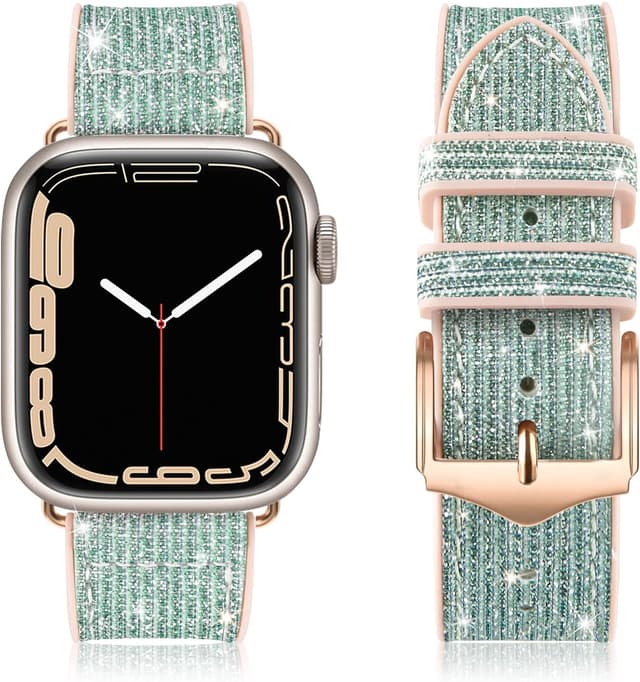 Detalle de Tuocal Bling silicone sport strap for Apple Watch (38mm–42mm, Series 1–10, SE) in glitter colours