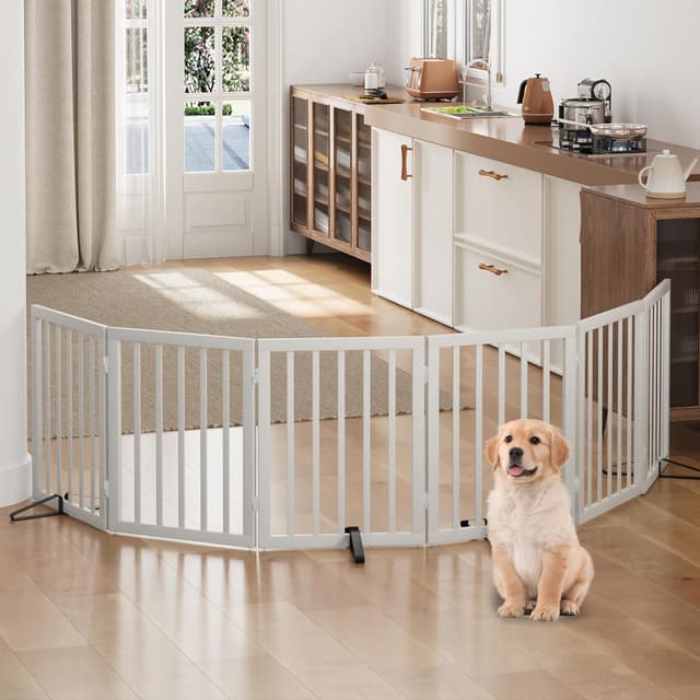 Detalle 2 de Algherohein Foldable Dog Gate for Doorways (Natural) – Indoor Pet Gate with 6 Panels