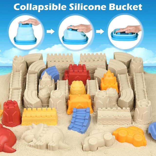 Detalle de YIMORE Giochi Spiaggia da 30 pezzi con secchiello pieghevole e borsa a rete