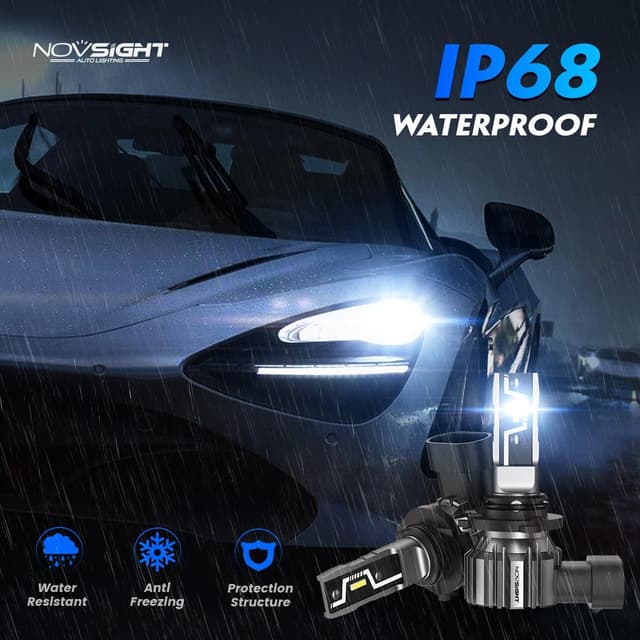 Detalle de NOVSIGHT H11 9005 LED Light Bulbs (6500K, Fanless, Plug and Play) — Pack of 4