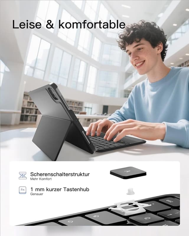 Detalle de Inateck AceTouch KB04122-RGB Hülle mit abnehmbarer Tastatur für iPad 11 (QWERTZ, Trackpad, RGB)