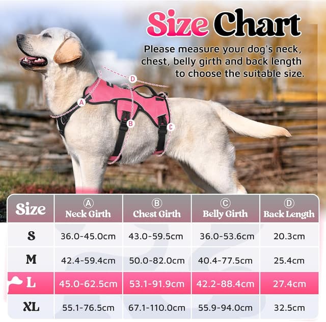 Detalle 2 de rabbitgoo Escape-Proof Dog Harness (Medium) with Large Handle – Anti-Pull Reflective Working Vest for Large Dogs, Pink