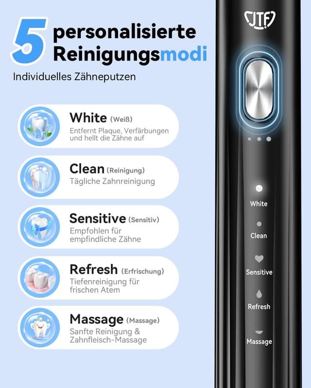 Detalle de JTF brosse à dents électrique sonique avec station UV (séchage), 5 modes et 6 têtes de rechange