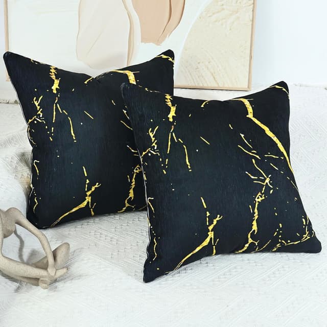 Thumbnail 6 de OYIMUA 2er Set Chenille-Kissenbezug 50x50 Schwarz (50 x 50 cm) mit Struktur & verdecktem Reißverschluss