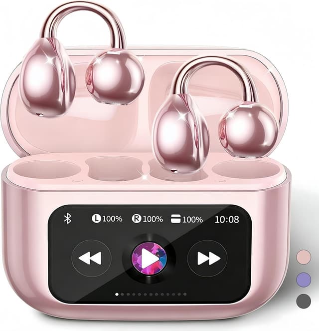 Detalle de Otinsile Open Ear Clip-On Earbuds with Bluetooth 6.0 and LCD Touch Case (Rose Gold)