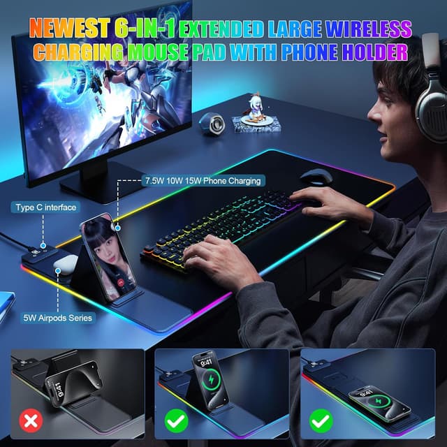 Thumbnail 2 de Wireless Charging Desk Mat 15W Mousepad