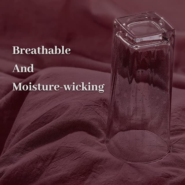 Thumbnail 6 de NEXHOME PRO Queen Linen-Look Duvet Cover Set in Washed Cotton (Burgundy Dark Red)