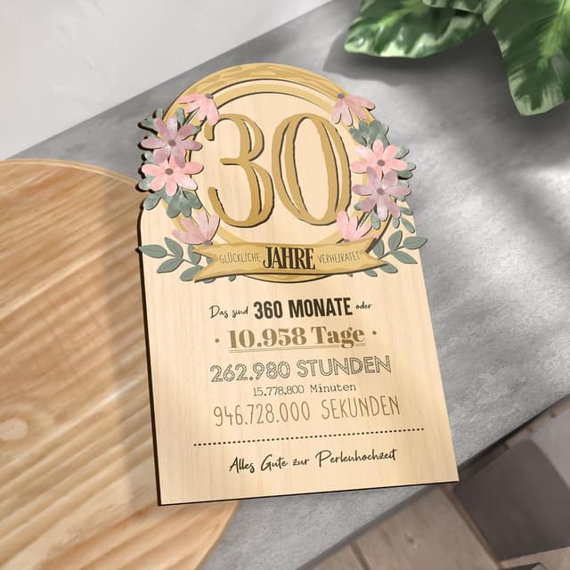 Thumbnail 2 de Perlenhochzeit Karte 30 Holzkarte zum 30. Hochzeitstag