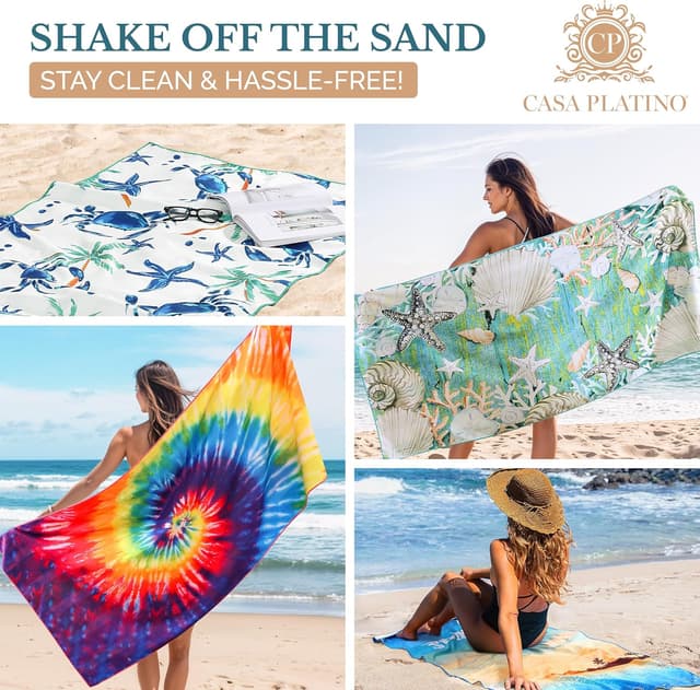 Detalle 2 de Casa Platino 4-Pack Oversized Beach Towels (71" x 32") – Sand-free quick-dry microfiber for pool, ocean & camping