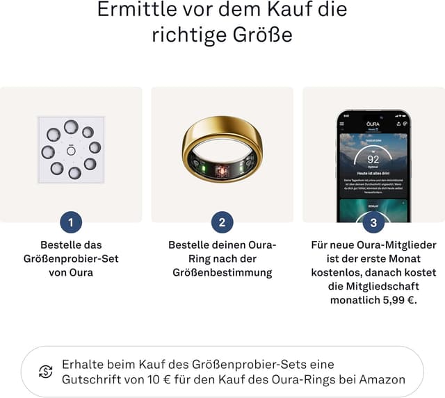 Detalle de OURA Gen3 Horizon Smart-Ring (Größe 6, Gold) – Wearable für Schlaf-, Herzfrequenz- und Fitnesstracking mit bis zu 7 Tagen Akkulaufzeit
