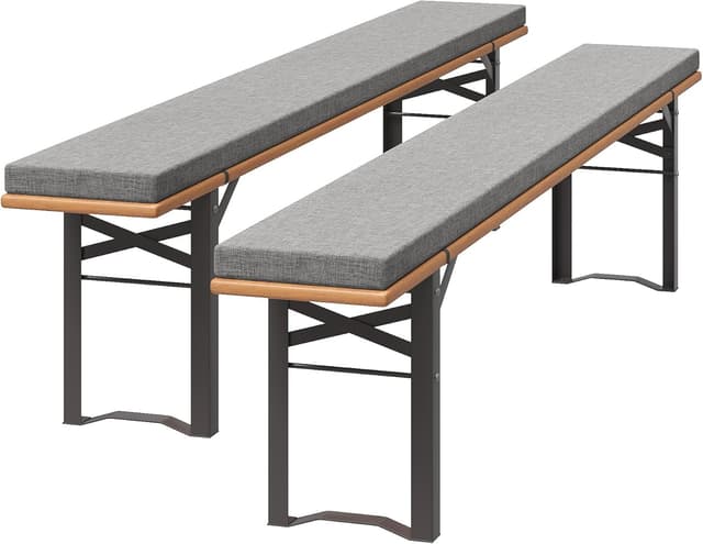 Detalle de UDPATIO 2er-Set Bierbankauflagen mit Bezug (Hellgrau), waschbar, wasserdicht – 220 x 25 x 4 cm