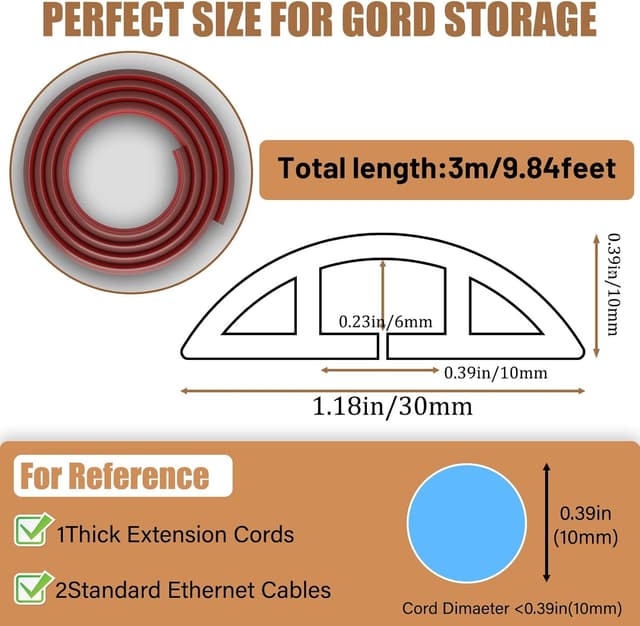 Detalle 2 de DIKARIYA Kabelkanal rot, selbstklebend, flexibel (3 cm x 3 m) für Boden und Kabelschutz