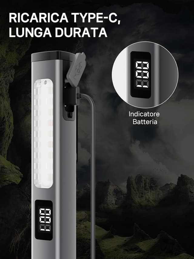 Detalle de Smiling Shark Lampada di Lavoro GZ-5112 LED ricaricabile Type-C, portatile con magneti e 6 modalità