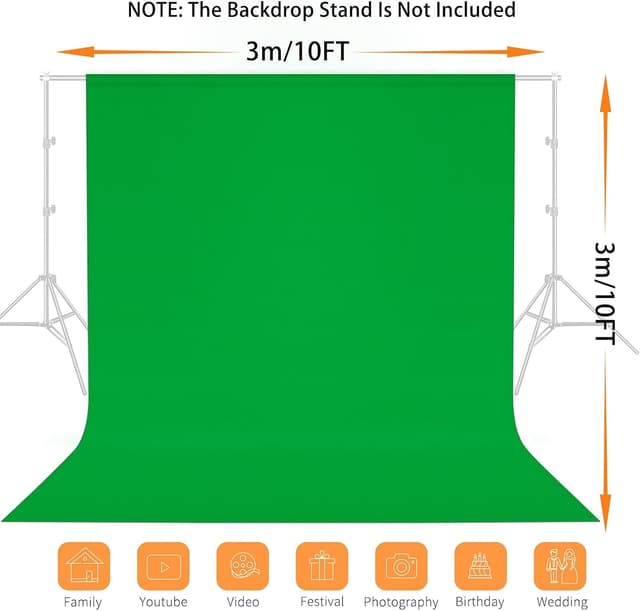Detalle 2 de Vevelux 3 x 3 m Green Screen Backdrop (10 x 10 ft) with 4 Spring Clamps & 4 Anti-Wrinkle Clips