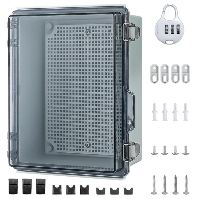 Detalle de Wasserdichte Anschlussdose IP65 Aufputz-Verteilerkasten mit ABS-Gehäuse, transparentem Deckel und Schloss (230 × 165 × 120 mm)