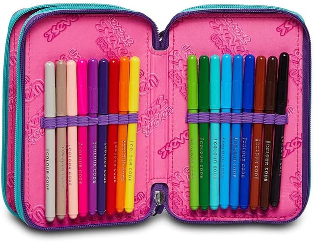 Detalle de Astuccio Seven Astuccio 3 Zip Trendy heart girl Viola con 44 pezzi e portapenne triplo scomparto