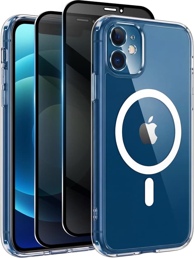 Detalle de Helssitot coque magnétique Mag Safe pour iPhone 12 avec 2 vitres trempées anti-espion