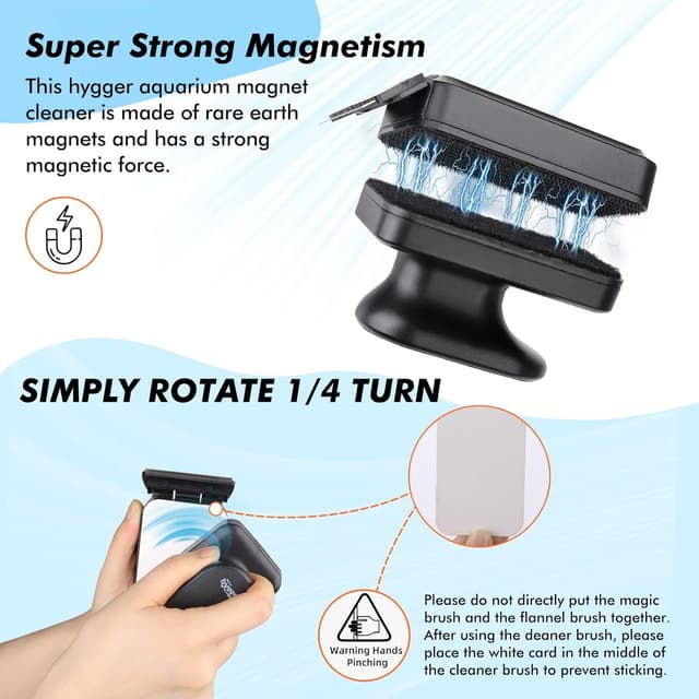 Detalle de hygger Aquarium Magnet Cleaner Brush – floating magnetic glass cleaner with two detachable blades