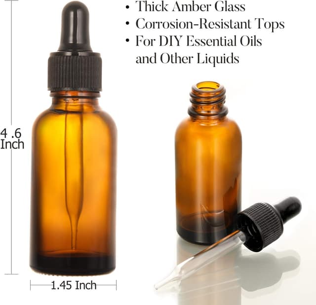 Detalle de 2 oz Amber Glass Dropper Bottles 12-Pack