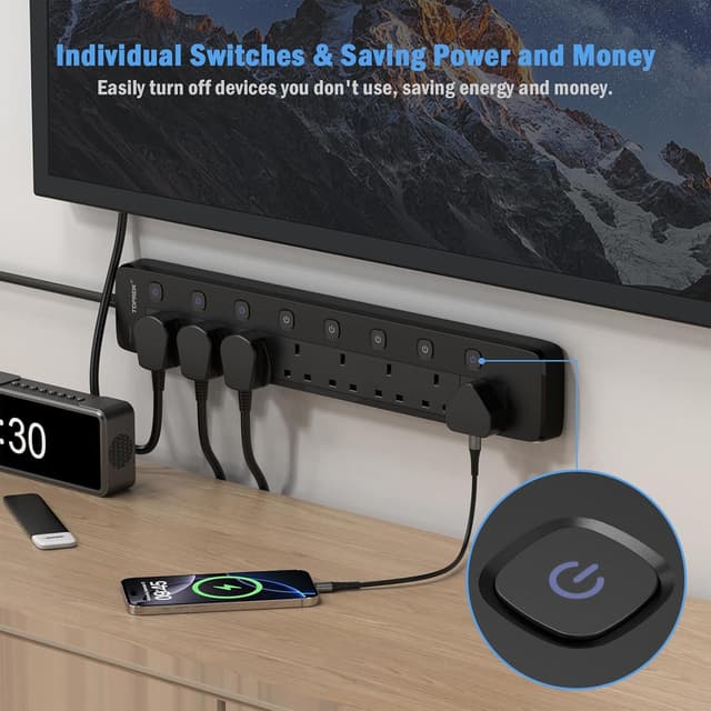 Detalle de TOPREK 8 Way surge protected extension lead