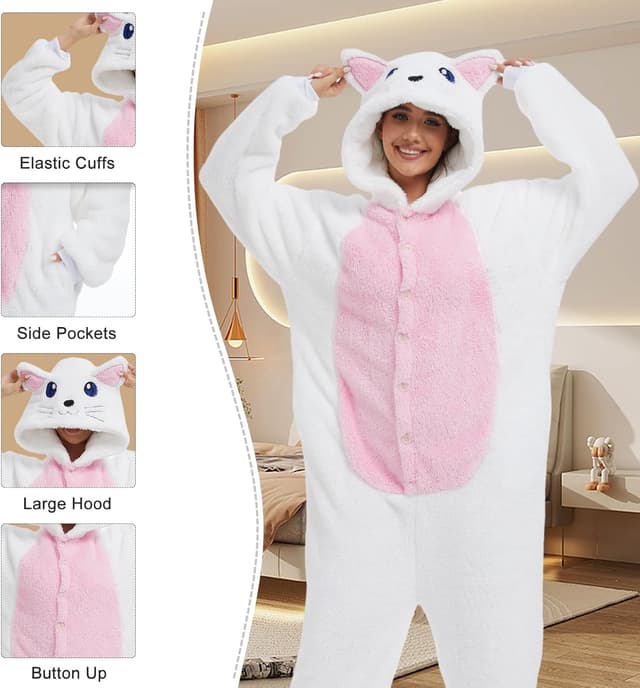 Detalle de Luojida Combinaison Pyjama pilou pilou unisexe type kigurumi avec poches et chapeau