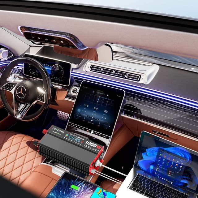 Detalle de OLTEANP 1000 Watt 12V DC to 110V/120V AC Car Power Inverter with LCD, 2 AC Outlets, USB-C (36W) and USB-A (5V/3A)