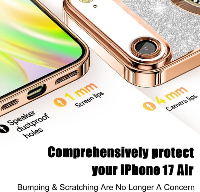 Detalle 2 de Misscase MagSafe Glitter Case for iPhone 17 Air (6.5") — Gold, Slim Shockproof Cover with Camera Lens Protector