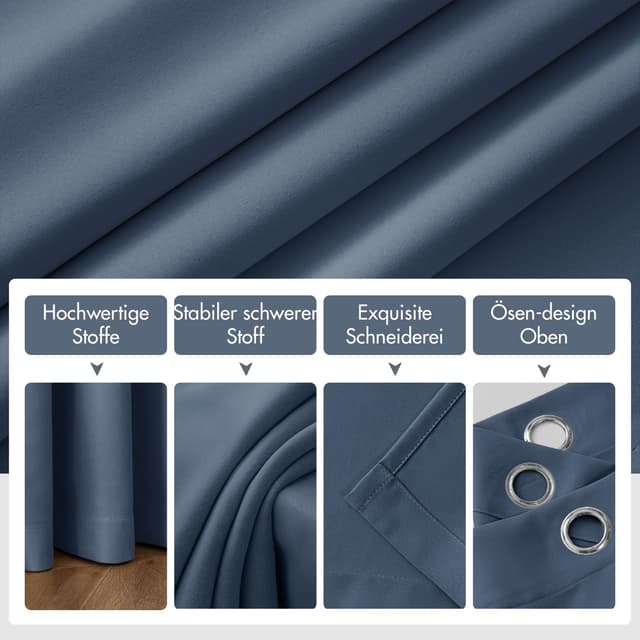 Detalle 2 de MIULEE Verdunklungsvorhänge blickdicht im 2er-Set (260 cm, Ösen) – Stahlblau