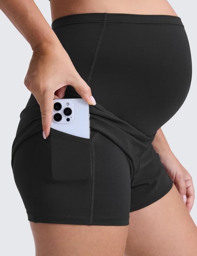 Detalle de CRZ YOGA shorts de grossesse 2 en 1 Femmes : sur-ventre séparé, poche et entrejambe 7,6 cm