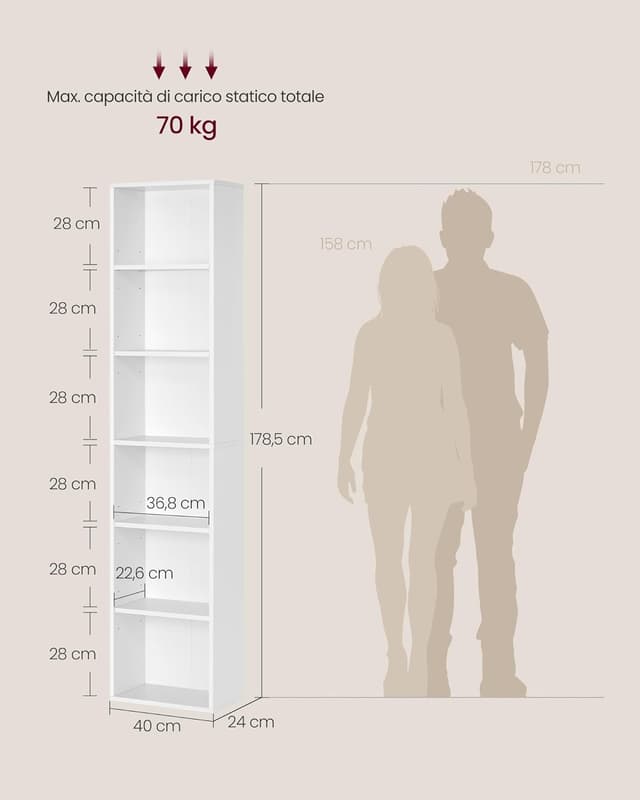 Detalle de VASAGLE LBC167T14 Libreria 6 ripiani 24×40×178,5 cm