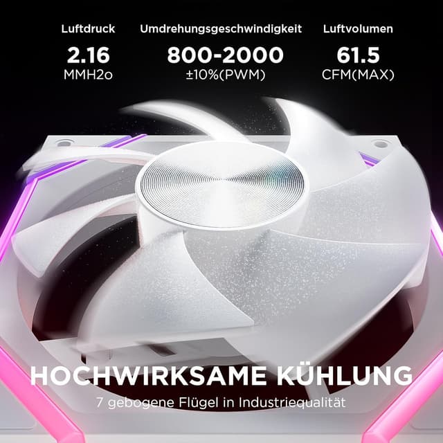 Detalle de AsiaHorse Nyota-A12 RGB PC-Lüfter 120 mm (3er-Set) mit ARGB & PWM