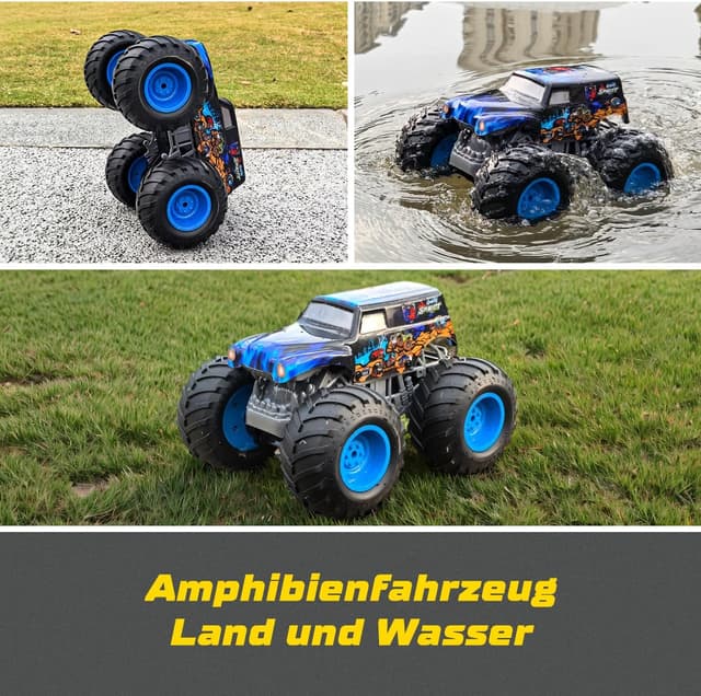 Detalle de Monstertruck 1:16 ferngesteuert mit Licht, 360°-Drehung & Amphibien-Funktion (2,4 GHz, ab 6–8 Jahre)