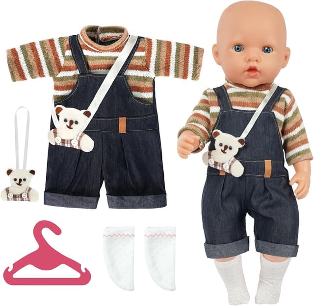 Detalle de Aolso Puppenkleidungsset für Puppen von 35–45 cm (14–18 Zoll) – Kleidung, Bär, Socken & Kleiderbügel