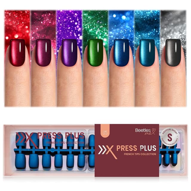 Detalle de Beetles X Press Cat Eye Nails (7 Colors) — Short Square Press-On Set, 16 Sizes (224 Pieces)