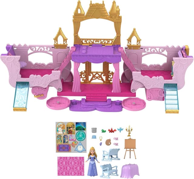 Detalle de Mattel Disney Princess Verwandlungs-Spielset Kutsche zu Schloss (HWX17) mit kleiner Puppe Aurora