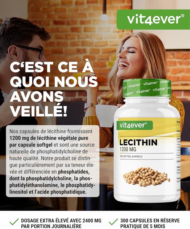 Detalle de Lécithine de soja 1200 mg (300 softgels) Premium – Phosphatides inclus