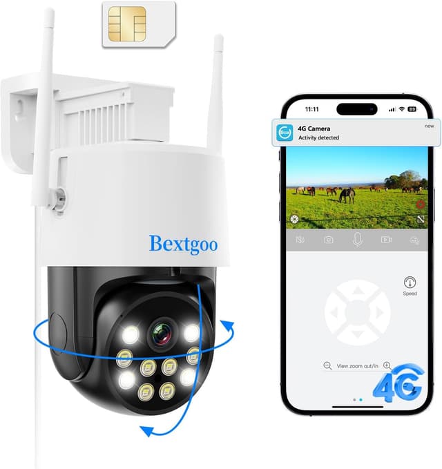 Detalle de Bextgoo Caméra de surveillance extérieure 4MP 24/7 sans WiFi (avec carte SIM, IP66) 360°