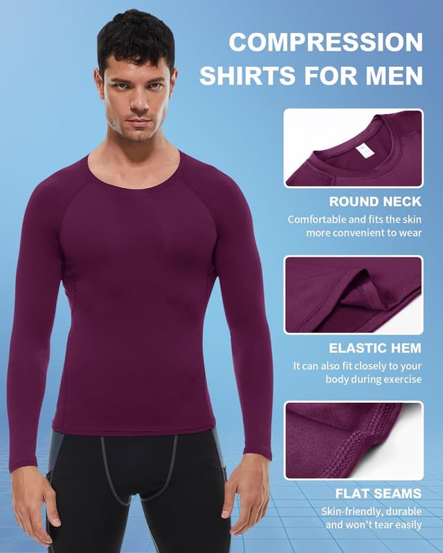 Detalle de Yuerlian 3-pack men’s long sleeve compression base layer for gym, running and training