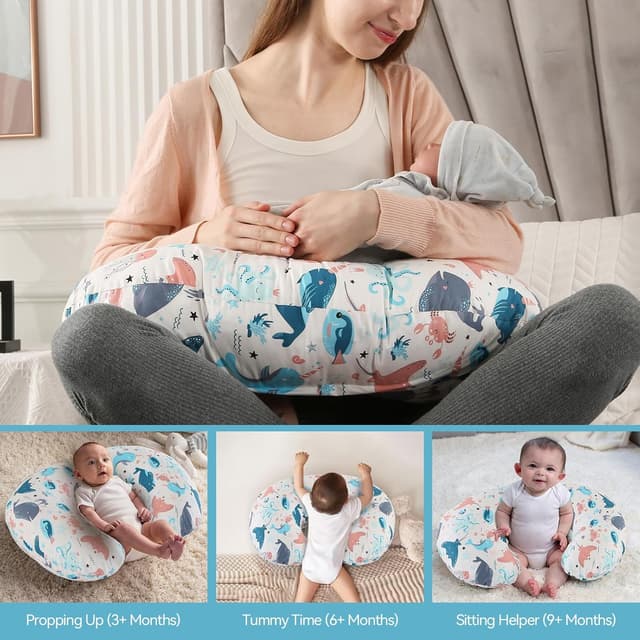 Detalle de Labtec Petit coussin d’allaitement bébé : coussin et oreiller d’allaitement déhoussable pour biberon et temps sur le ventre
