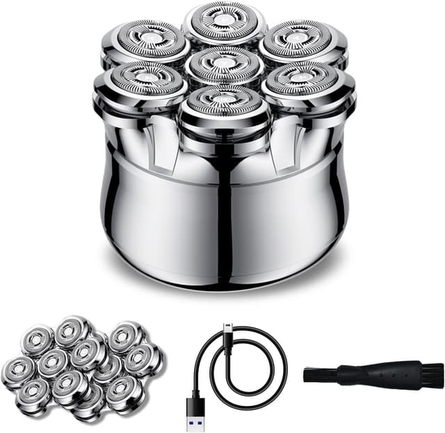 Detalle de Electric Head Shavers for Men – IPX6 Waterproof Wet & Dry Razor with USB-C Fast Charging, 7D Rotating Blade System