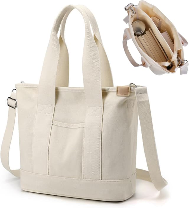 Detalle 2 de Aucuu Sac fourre-tout en toile pour femme avec bandoulière réglable et fermeture éclair