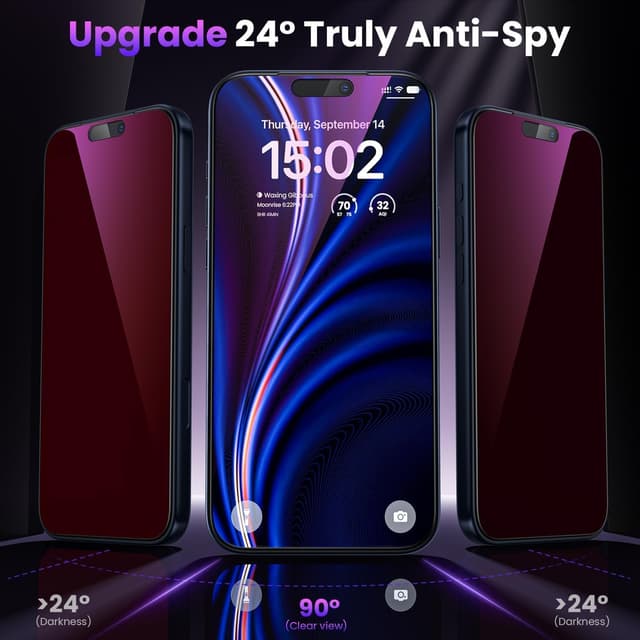 Detalle 2 de WSKEN Privacy Screen Protector for iPhone 17 Pro Max (9H+ tempered glass, anti-blue light, bubble-free)