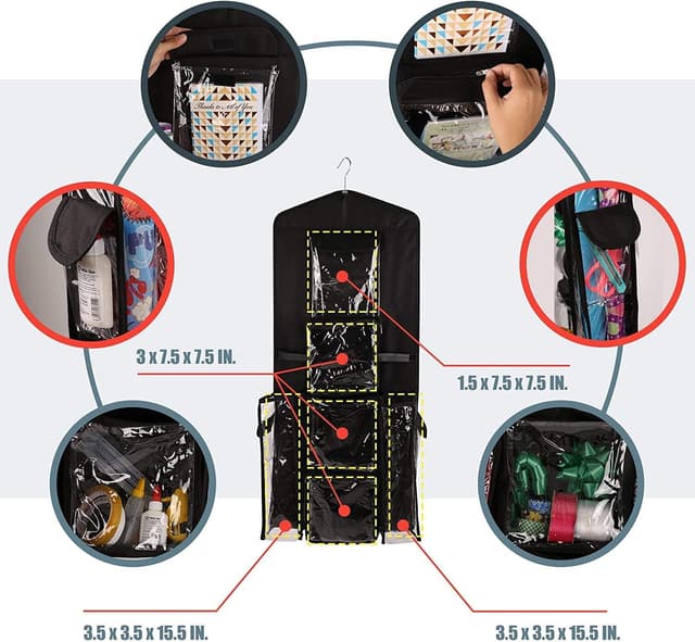 Detalle 2 de LXTaoler Hängende Geschenktasche zum Aufhängen, doppelseitig, mit mehreren Taschen (101 x 43 cm), Schwarz