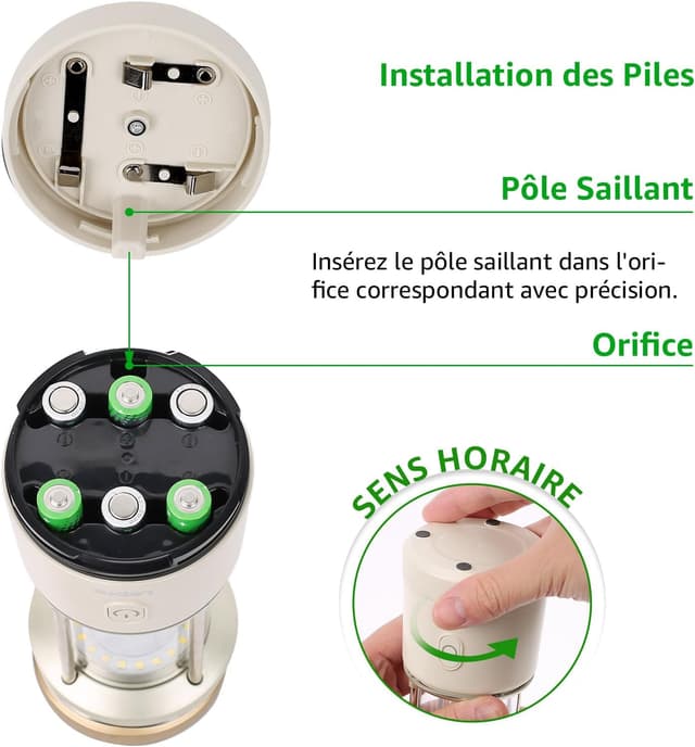 Detalle de Lepro Lanterne Camping LED 1100 lm, dimmable 5 modes sur piles AA (IPX4)