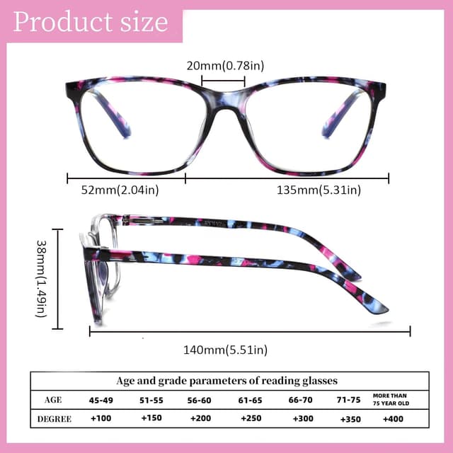 Detalle de Kerecsen 5 Pack Ladies Reading Glasses with Blue Light Blocking Lenses (Spring Hinge, Fashion Print Frames)