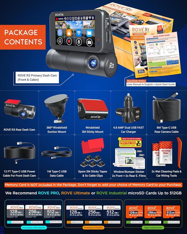 Thumbnail 5 de ROVE R3 3‑Channel Dash Cam 1440P +1080P