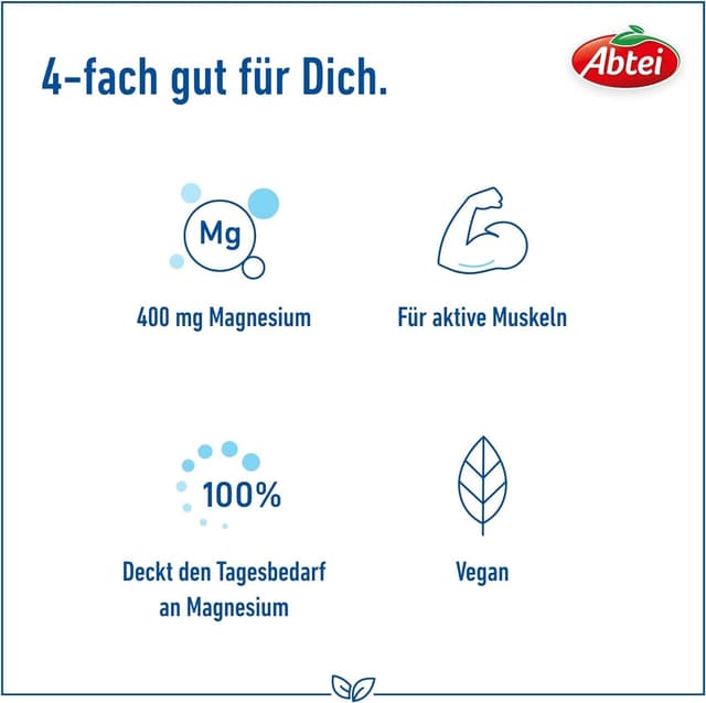Detalle de Abtei Magnesium 400 – hochdosiertes Magnesium für aktive Muskeln (30 Tabletten)