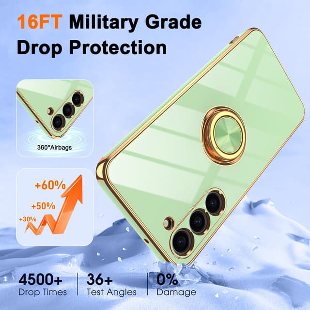 Detalle 2 de Gritup Slim Fit Case for Samsung Galaxy S23 Plus (Pea Green) with Ring Kickstand + 2 HD Screen Protectors
